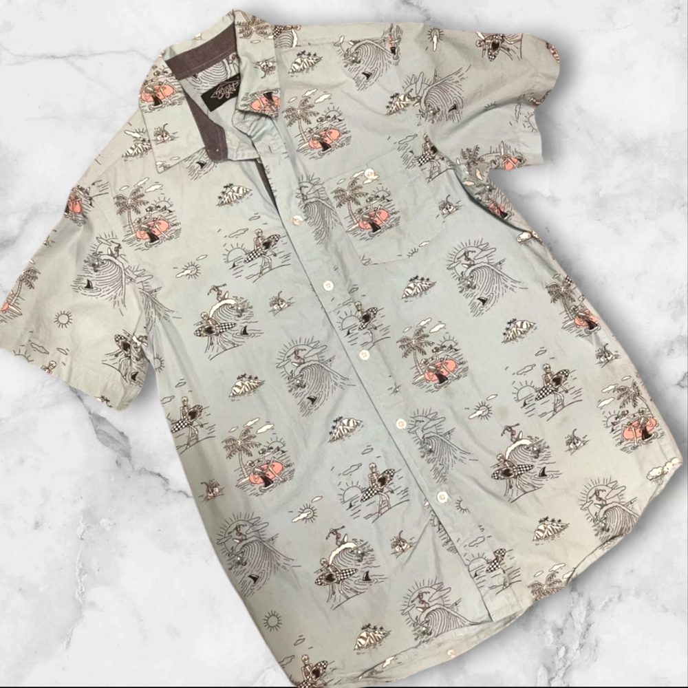 ʕ·ᴥ·ʔ Eighty Eight Men's Button Up Short Sleeve Dress Shirt Large